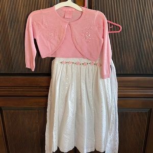 Easter/Spring eyelet dress with sweater and hat!